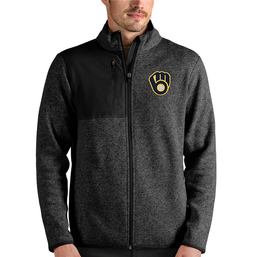Milwaukee Brewers Antigua Fortune Full-Zip Jacket - Heathered Black