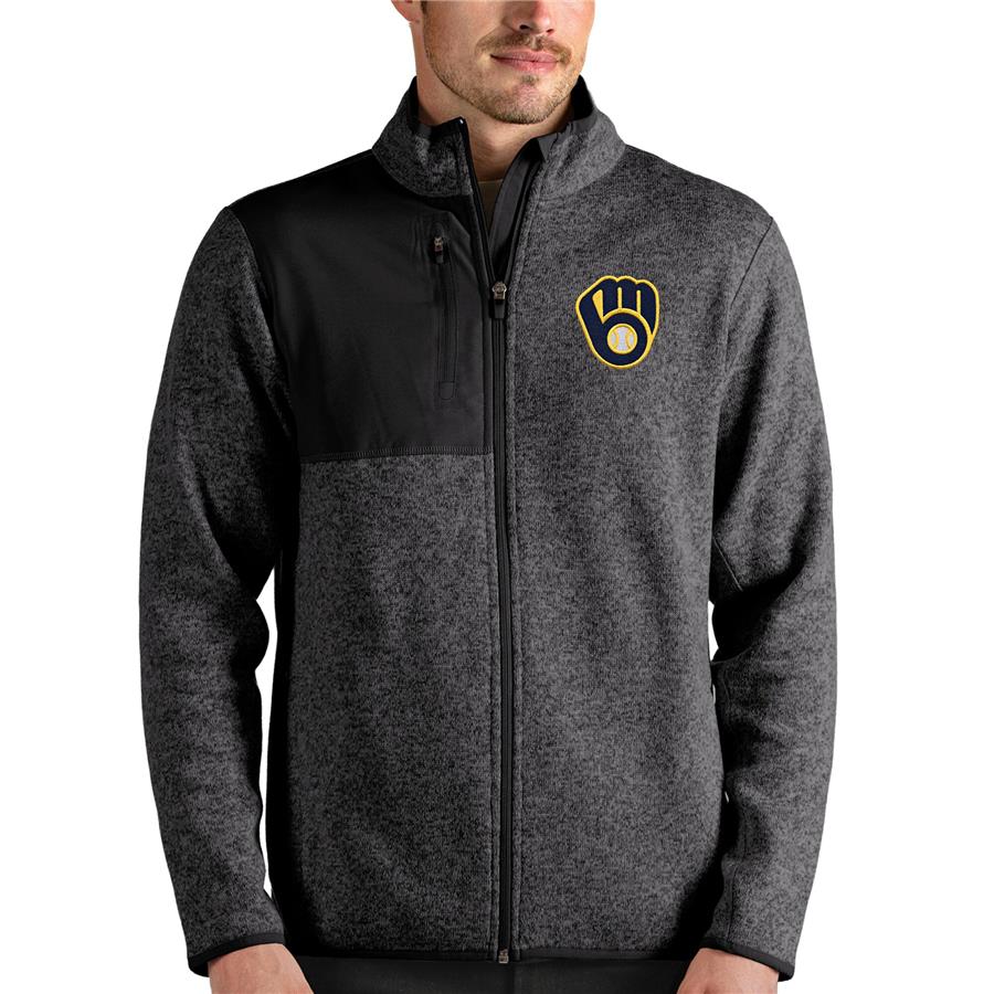 Milwaukee Brewers Antigua Fortune Full-Zip Jacket - Heathered Charcoal