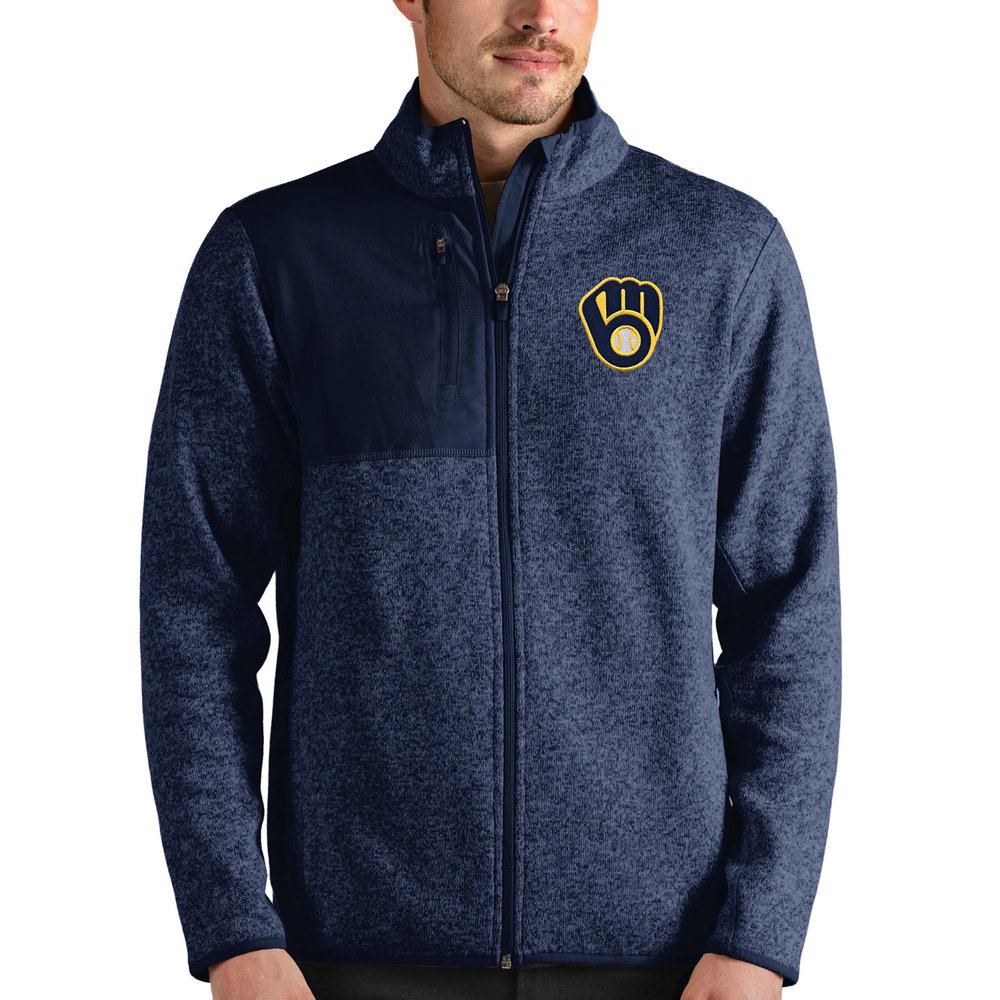 Milwaukee Brewers Antigua Fortune Full-Zip Jacket - Heathered Navy