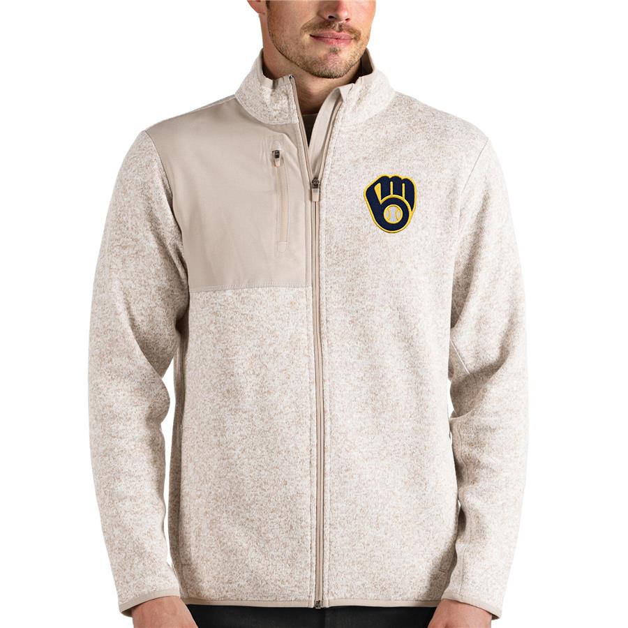 Milwaukee Brewers Antigua Fortune Full-Zip Jacket - Oatmeal