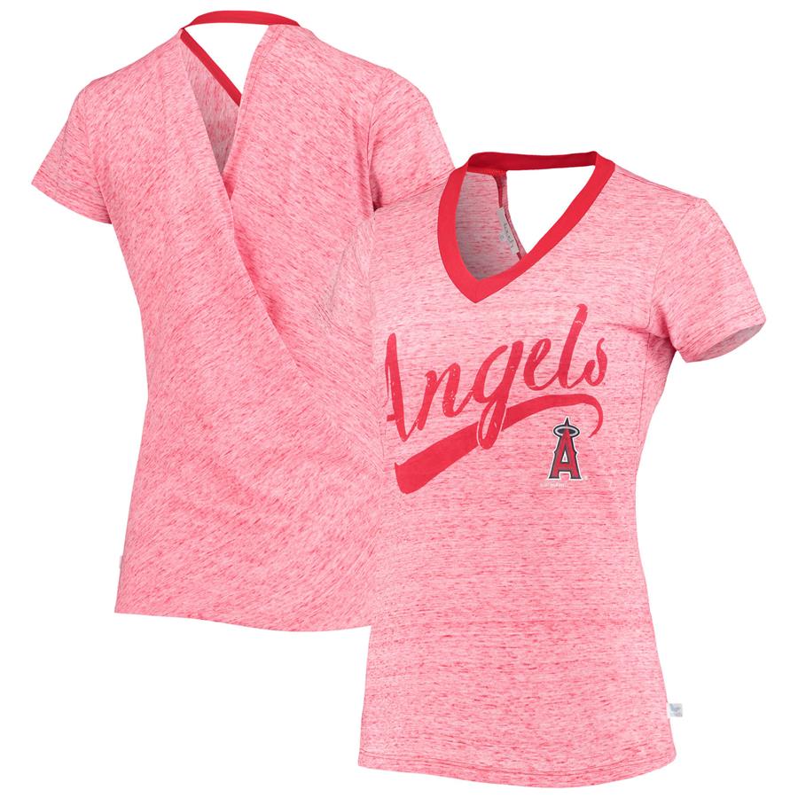 Los Angeles Angels Touch Women's Hail Mary Back Wrap Space-Dye V-Neck T-Shirt - Red