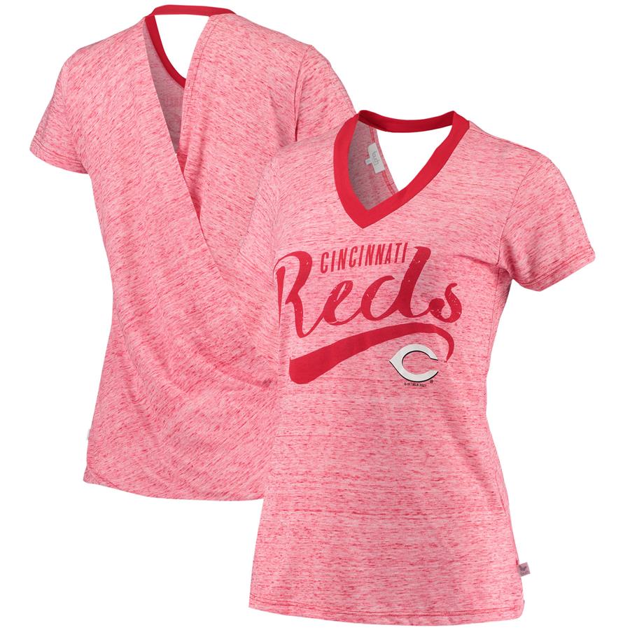 Cincinnati Reds Touch Women's Hail Mary Back Wrap Space-Dye V-Neck T-Shirt - Red