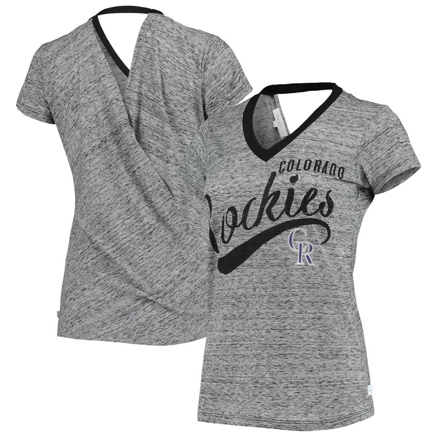 Colorado Rockies Touch Women's Hail Mary Back Wrap Space-Dye V-Neck T-Shirt - Black