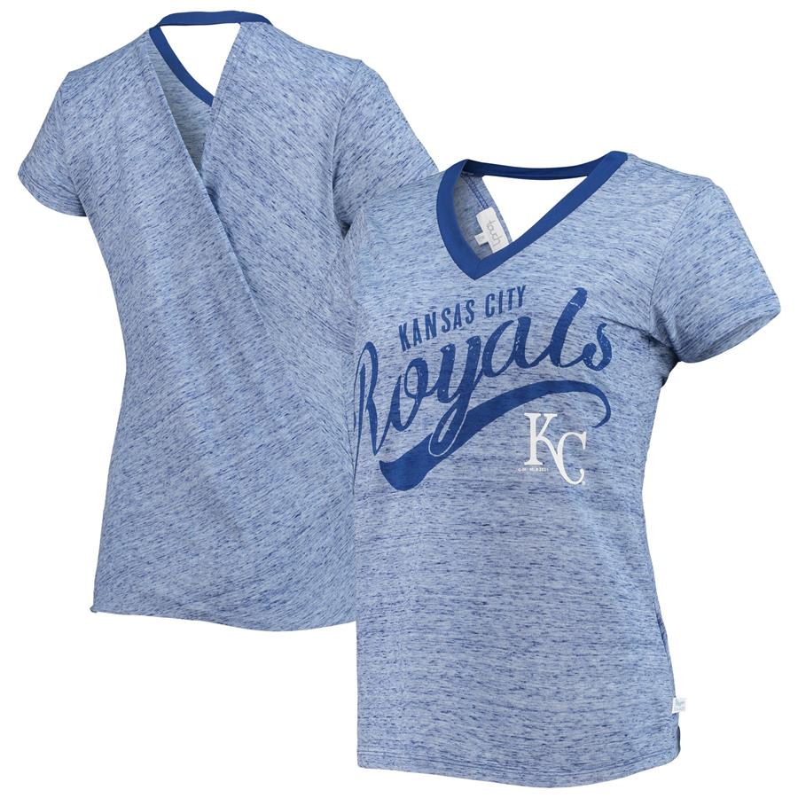 Kansas City Royals Touch Women's Hail Mary Back Wrap Space-Dye V-Neck T-Shirt - Royal