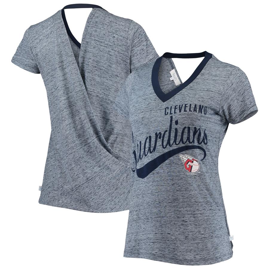 Cleveland Guardians Touch Women's Hail Mary Back Wrap Space-Dye V-Neck T-Shirt - Navy