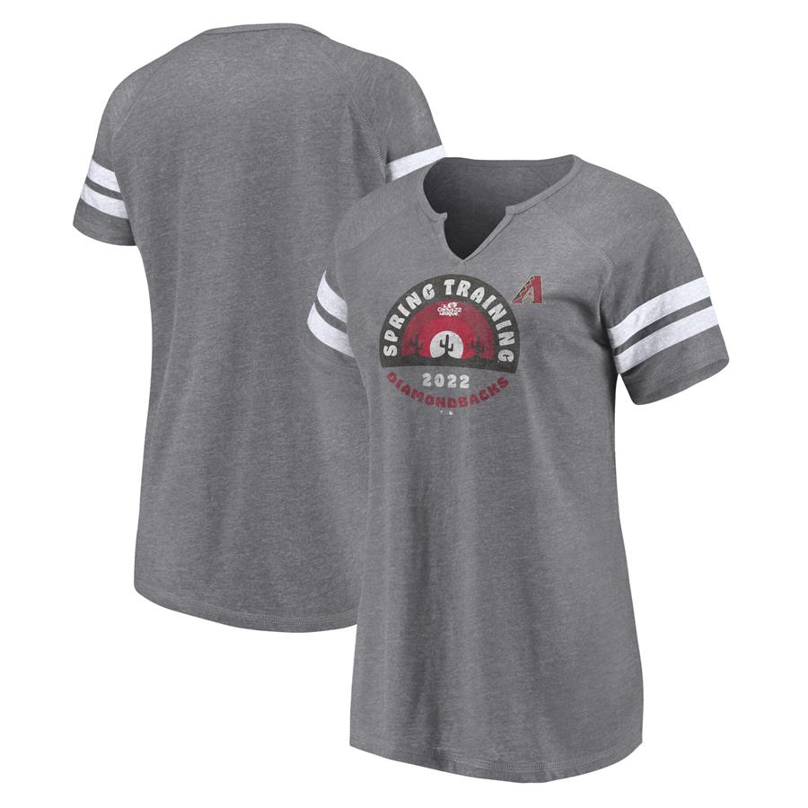 Arizona Diamondbacks Fanatics Branded Women's 2022 MLB Spring Training Cactus League Spring Retro Raglan Tri-Blend Notch Neck T-Shirt - Heathered Gray