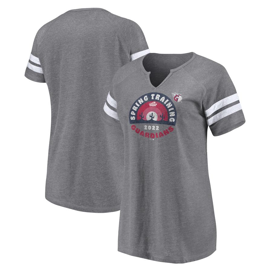 Cleveland Guardians Fanatics Branded Women's 2022 MLB Spring Training Cactus League Spring Retro Raglan Tri-Blend Notch Neck T-Shirt - Heathered Gray