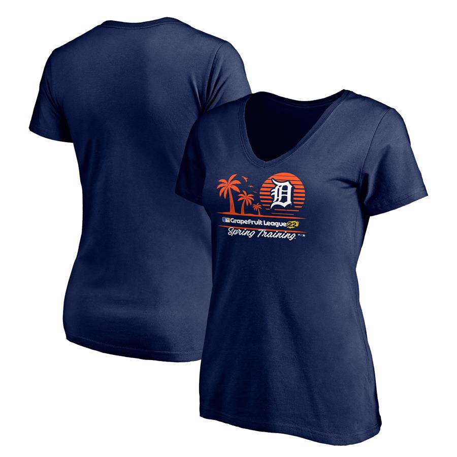 Detroit Tigers Fanatics Branded Women's 2022 MLB Spring Training Grapefruit League Horizon Line V-Neck T-Shirt - Navy