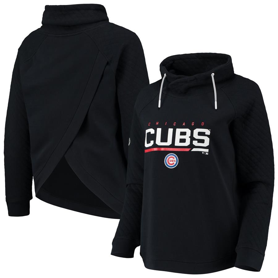 Chicago Cubs Levelwear Women's Vega Funnel Neck Raglan Pullover Sweatshirt - Black