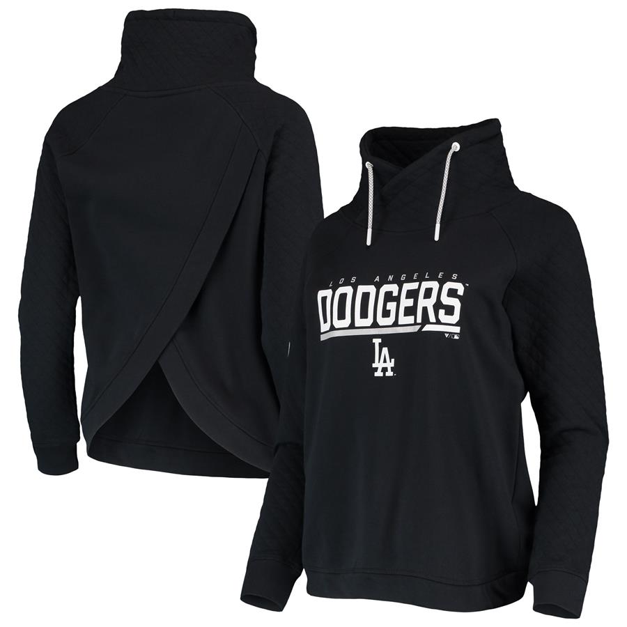 Los Angeles Dodgers Levelwear Women's Vega Funnel Neck Raglan Pullover Sweatshirt - Black