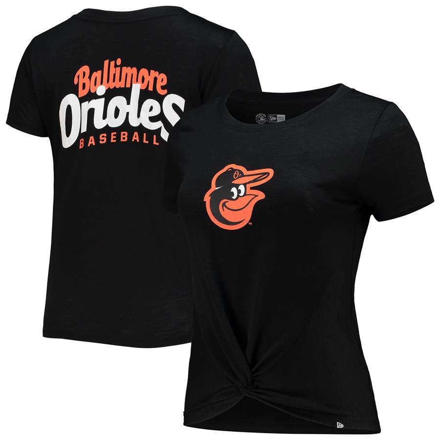 Baltimore Orioles New Era Women's 2-Hit Front Twist Burnout T-Shirt - Black