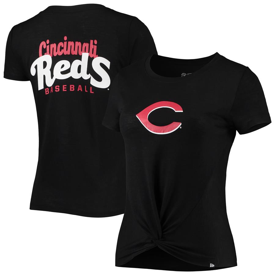 Cincinnati Reds New Era Women's 2-Hit Front Twist Burnout T-Shirt - Black