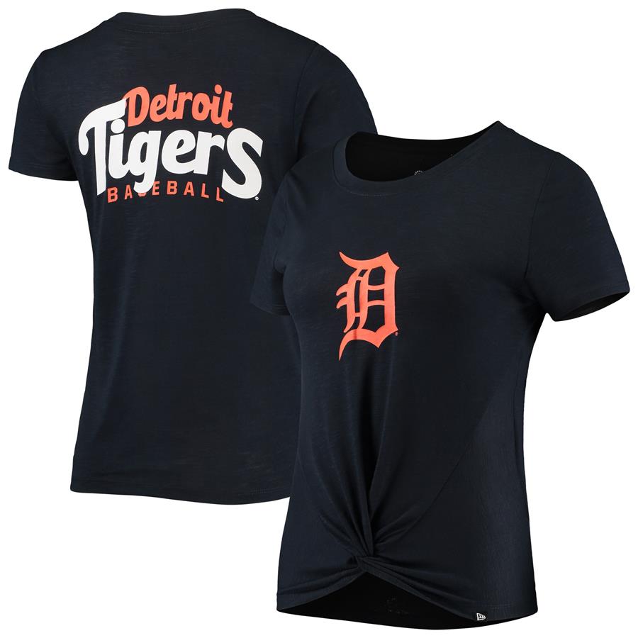 Detroit Tigers New Era Women's 2-Hit Front Twist Burnout T-Shirt - Navy