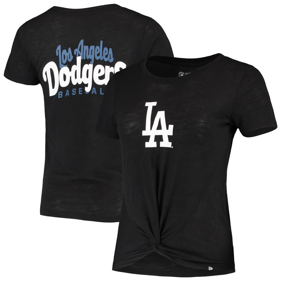 Los Angeles Dodgers New Era Women's 2-Hit Front Twist Burnout T-Shirt - Black