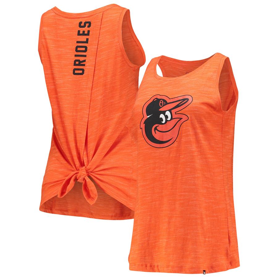 Baltimore Orioles New Era Women's Space Dye Back-Knot Tank Top - Orange