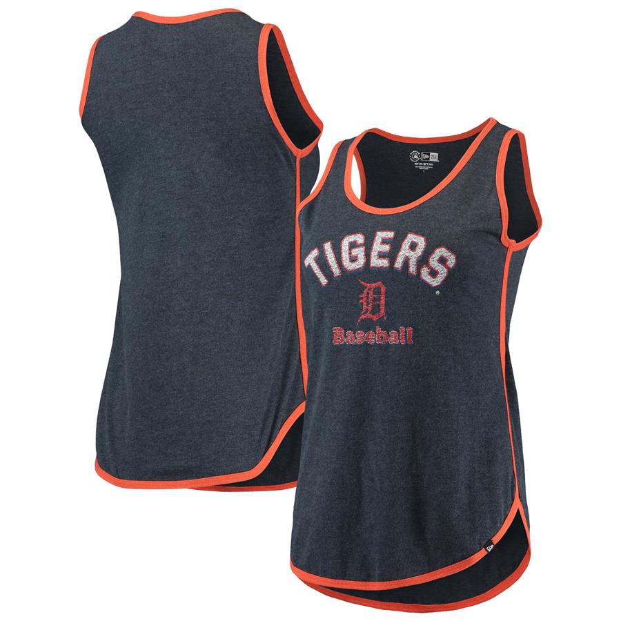 Detroit Tigers New Era Women's Contrast Binding Scoop Neck Tank Top - Heathered Navy